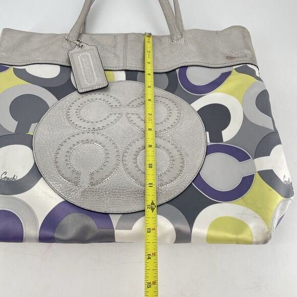 Coach  14970 Julia Op Art Signature Shoulder Tote Bag Silver 16”X13” - Picture 6 of 9